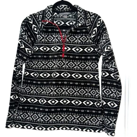 Eddie Bauer Womens M Black & White Aztec Fleece Pullover - Picture 1 of 6